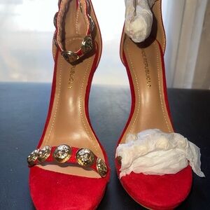 Shoe Republic LA Red Heels with Gold Embellishments